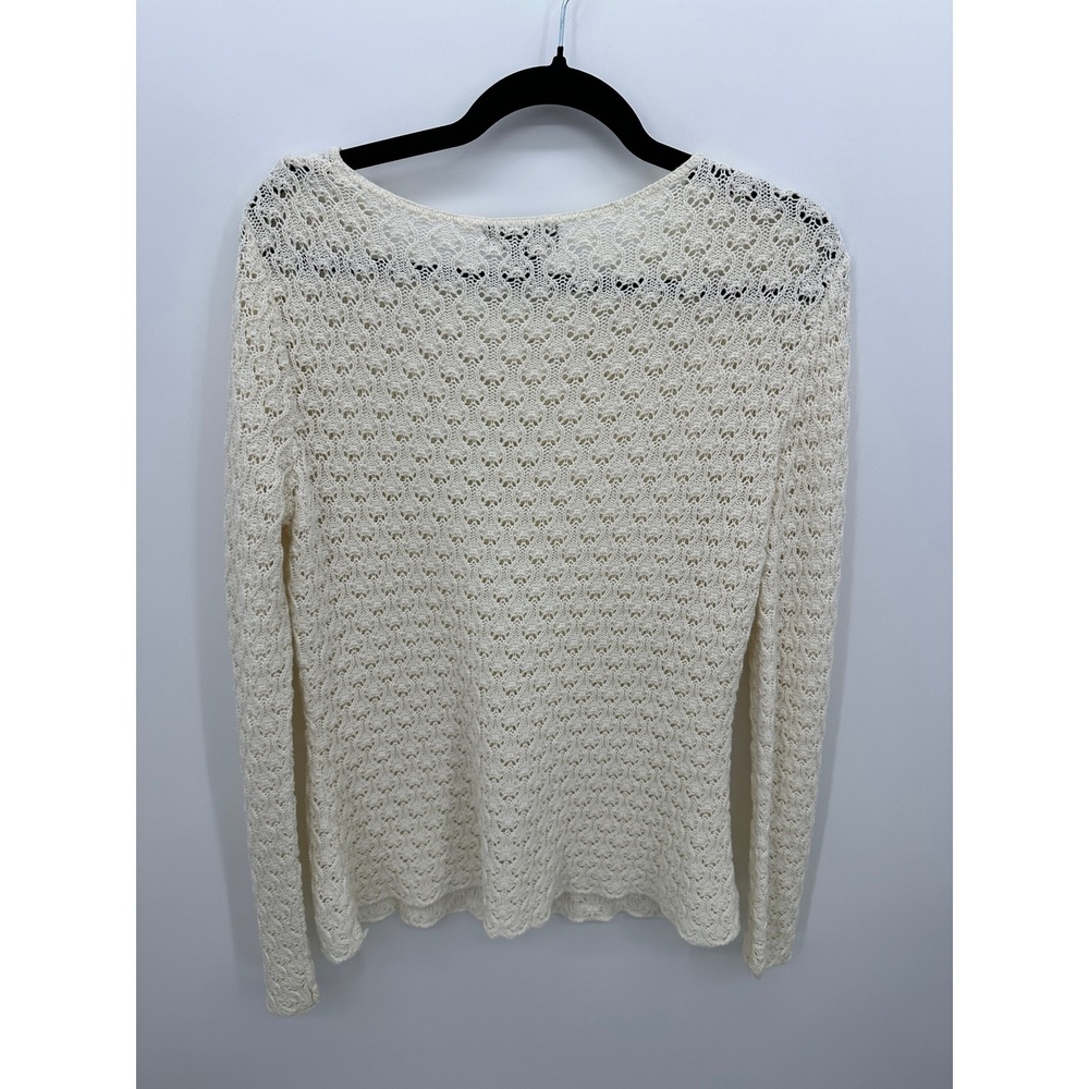 New York & Company 100% Cotton Open Knit Sweater Cream Crochet Cottagecore L - Picture 2 of 7